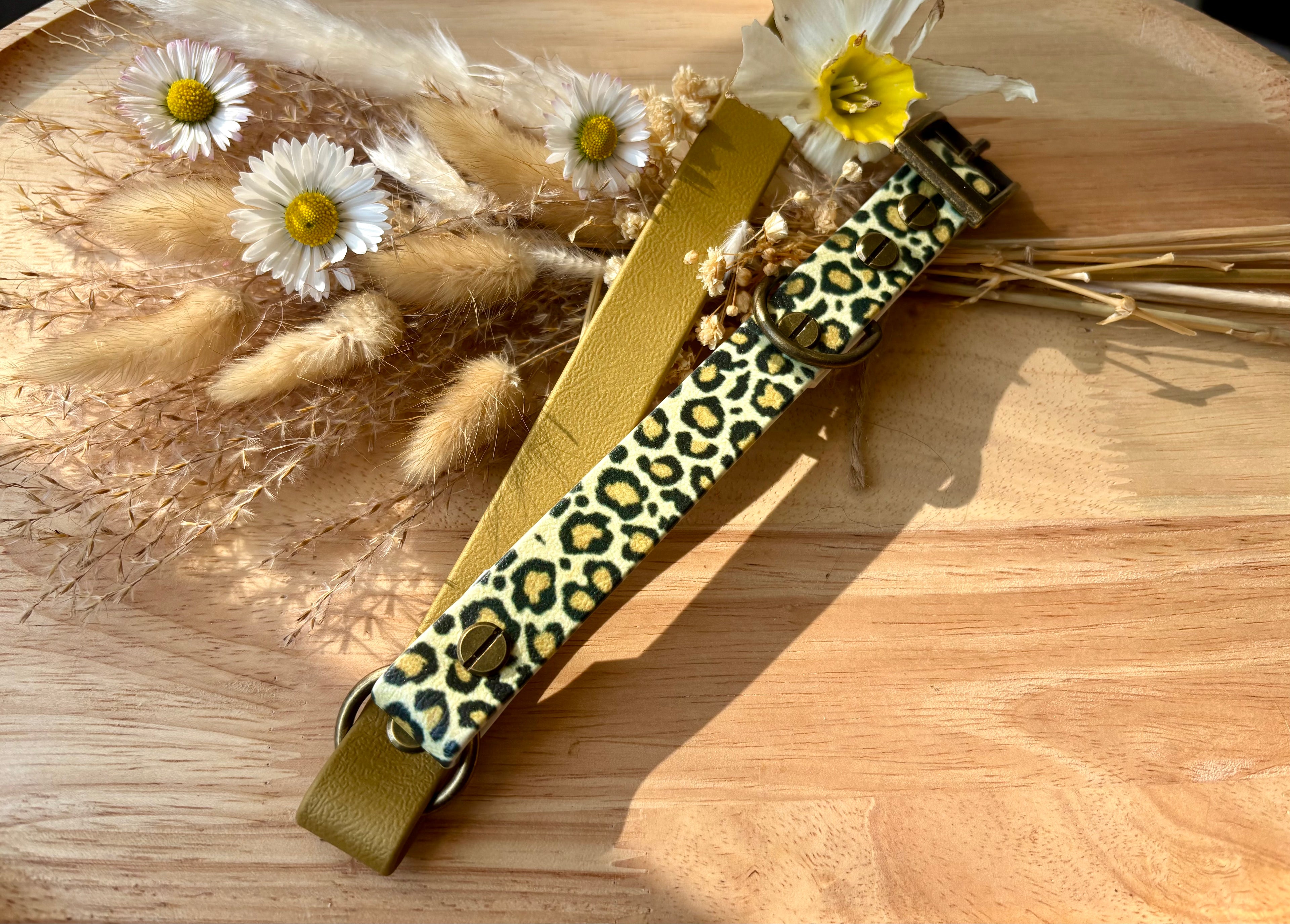 🐕 Collier chien Biothane bicolore Léopard & Marron doré – fait main – largeur 19 mm