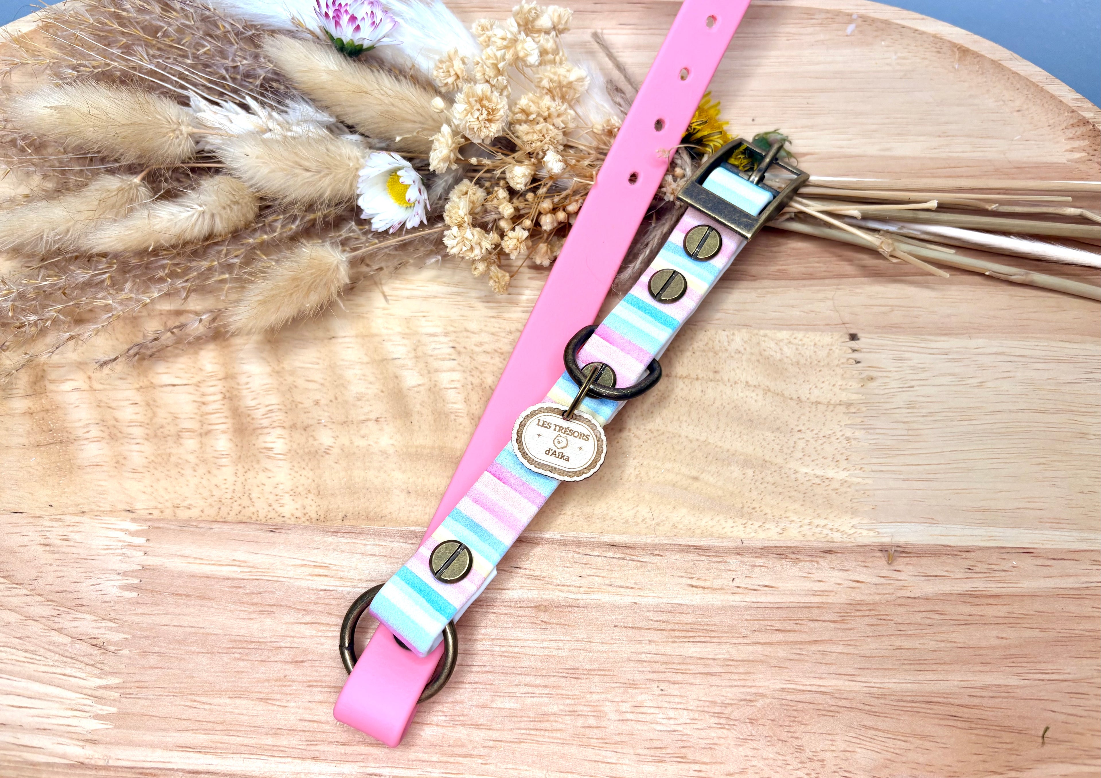 🐕 Collier chien Biothane bicolore Rose pétant & Pastel – fait main – largeur 16 mm