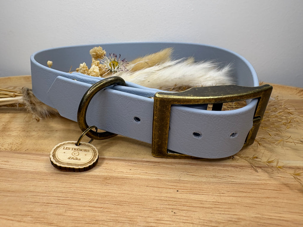 Collier chien Biothane bleu pastel – fait main – largeur 25mm