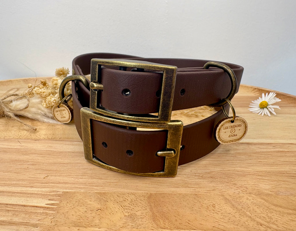 Collier chien Biothane chocolat- fait main- largeur 19 ou 25mm