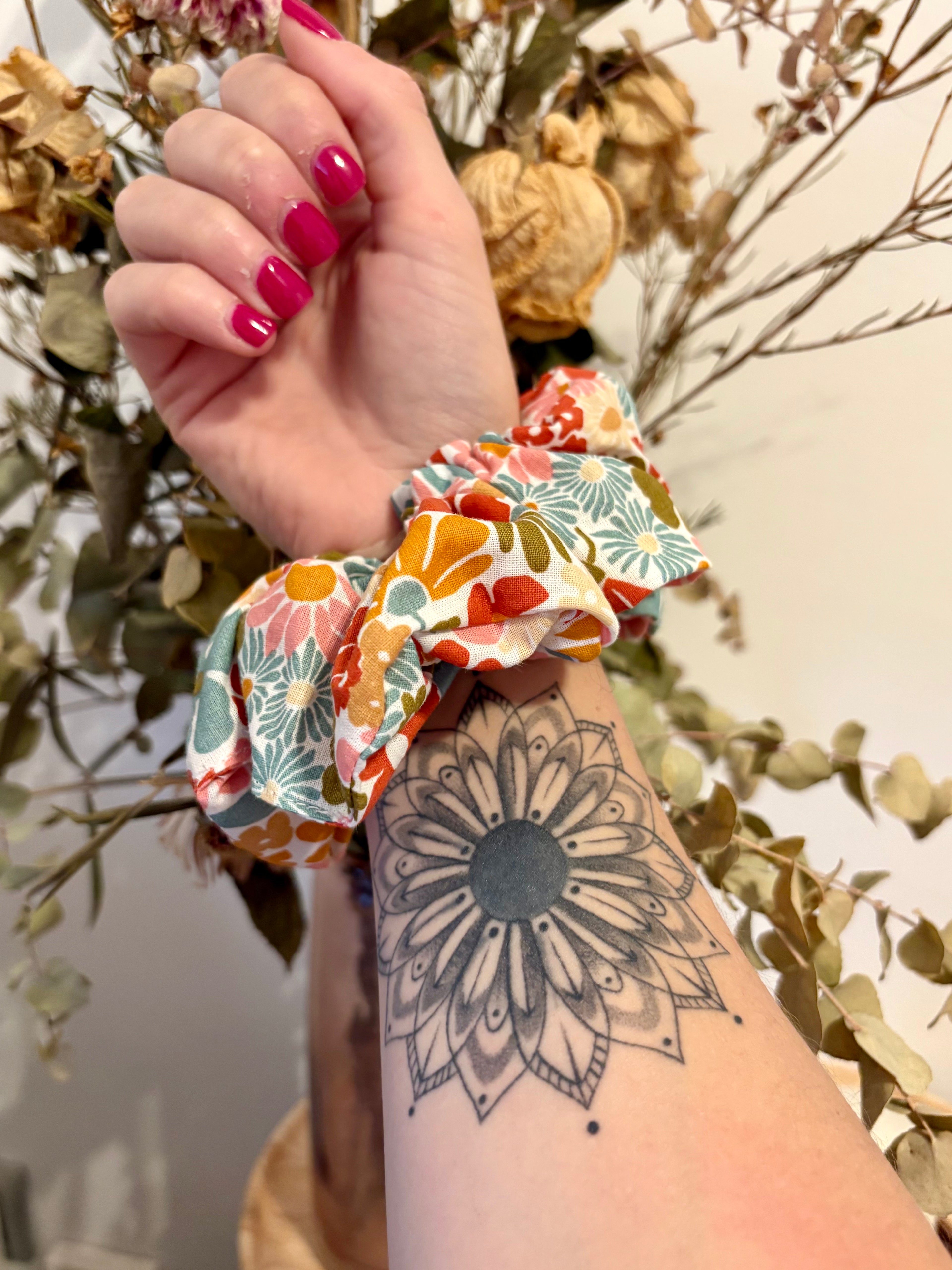 Chouchou fleuri en coton - Fait main 🌸