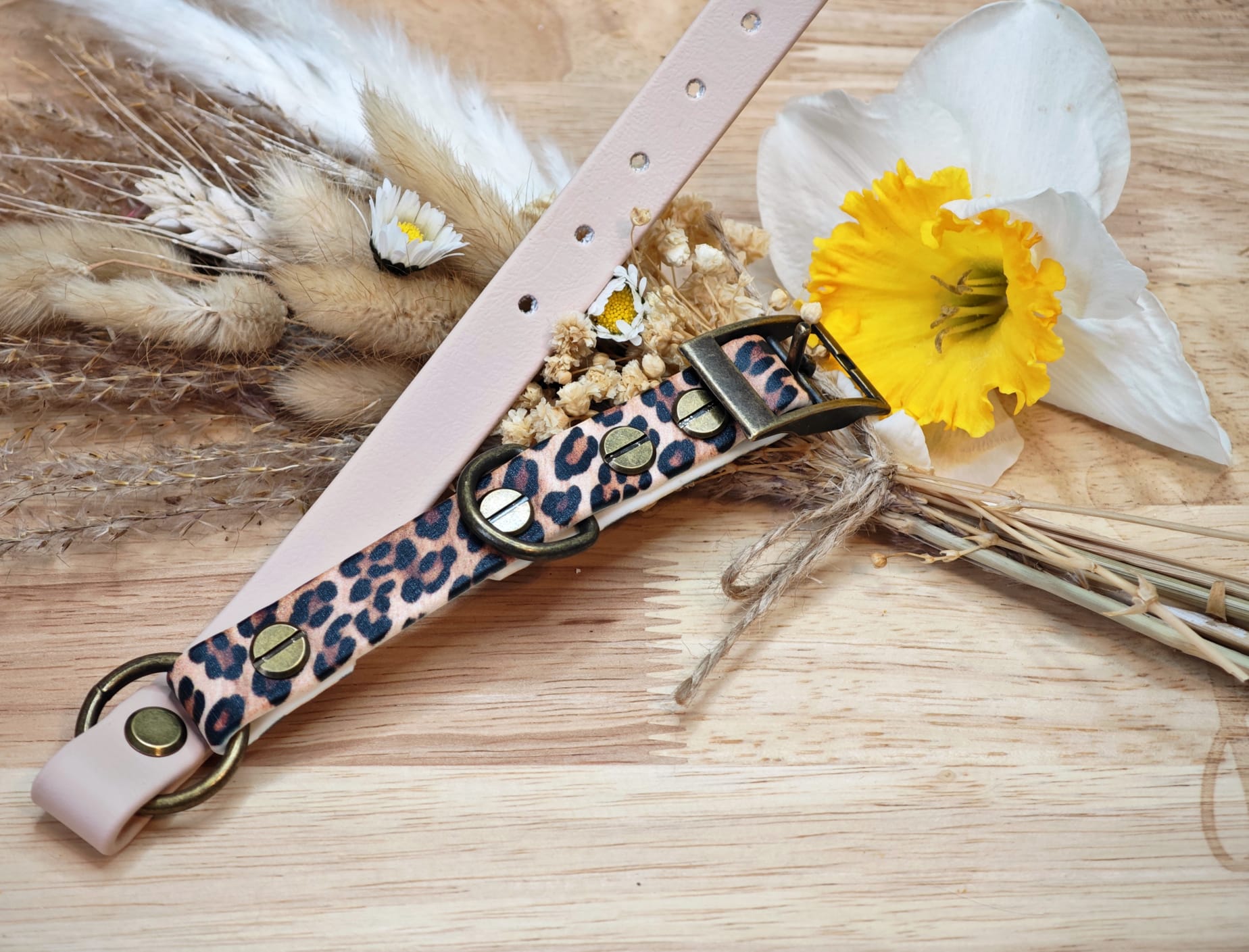 Collier chien Biothane bicolore Beige Léopard – fait main – largeur 16 mm