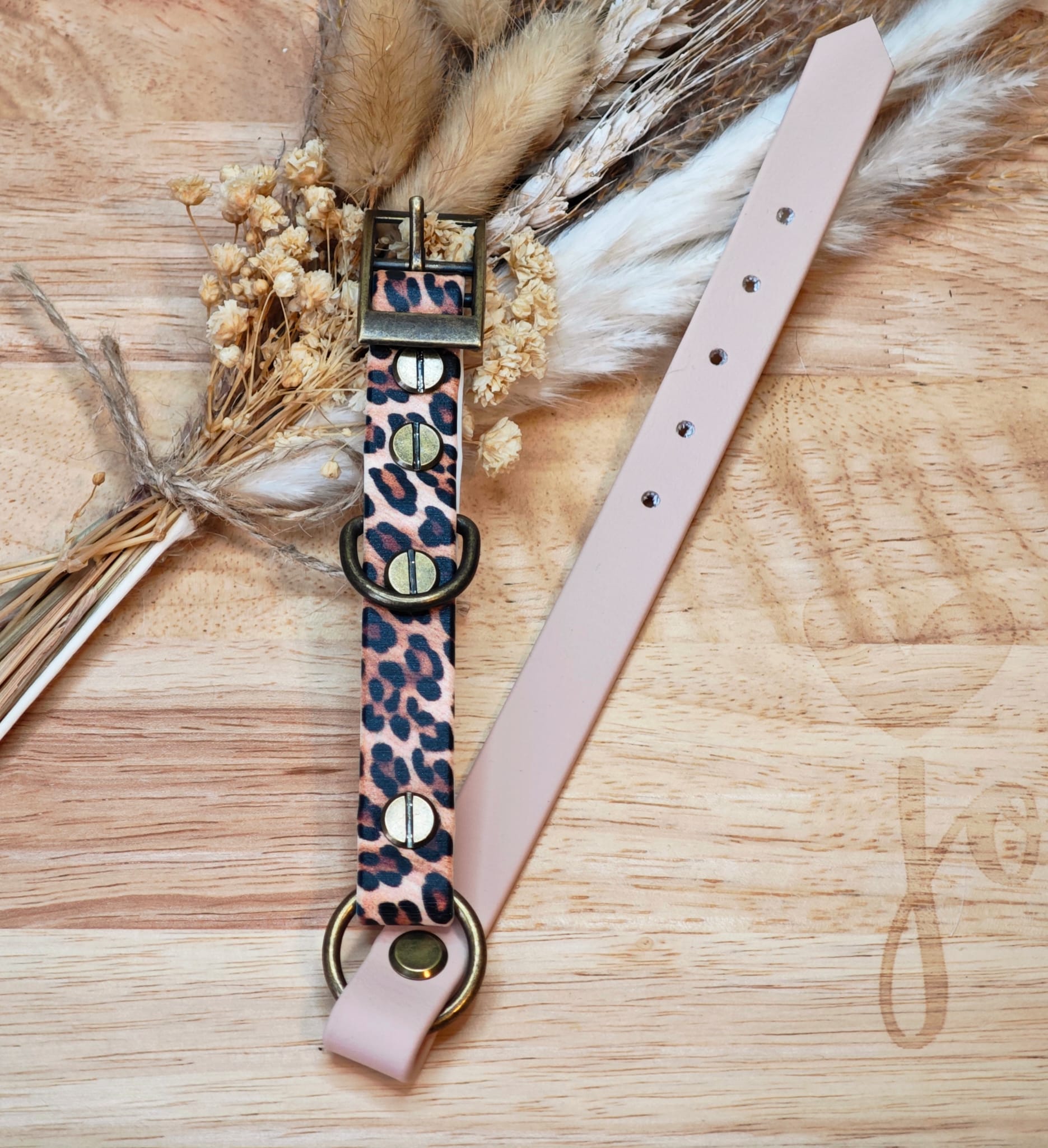 Collier chien Biothane bicolore Beige Léopard – fait main – largeur 16 mm