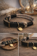 Collier chien bi-matière biothane noir et paracorde Tartan