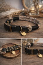 Collier chien bi-matière biothane noir et paracorde Tartan